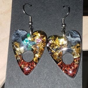Smoky/Copper and Gold Glass Chip Planchette Earrings/Stainless Steel Hooks